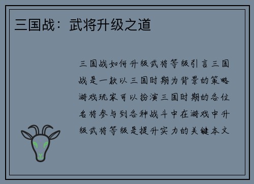 三国战：武将升级之道