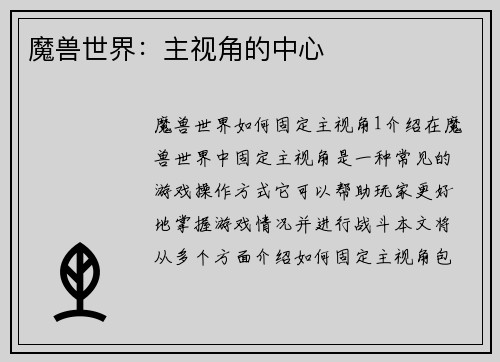魔兽世界：主视角的中心