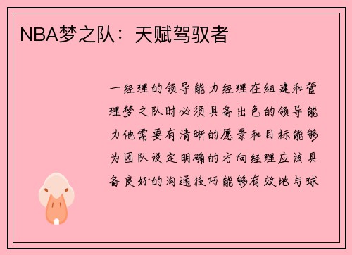NBA梦之队：天赋驾驭者